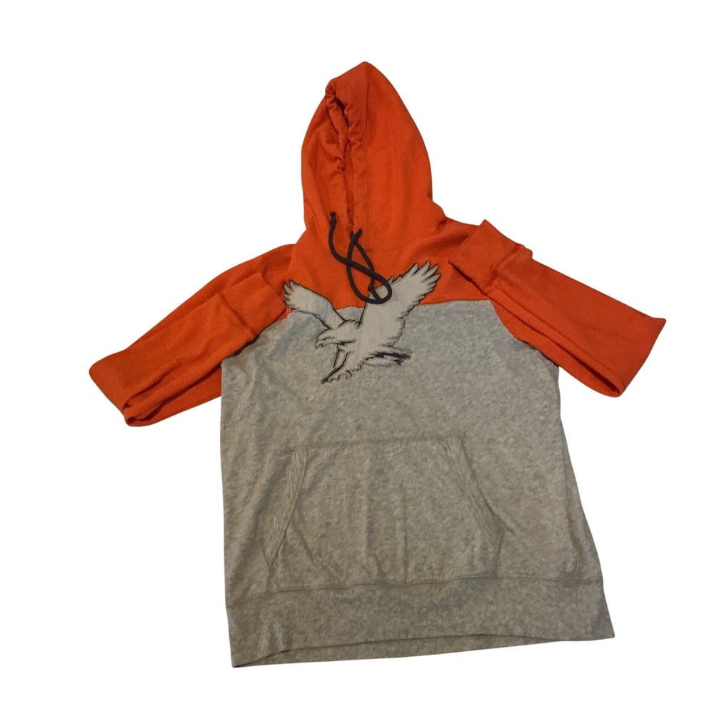 American Eagle Outfitters Heritage Thermal Hoodie Eagle Graphic Orange Gray‎ M